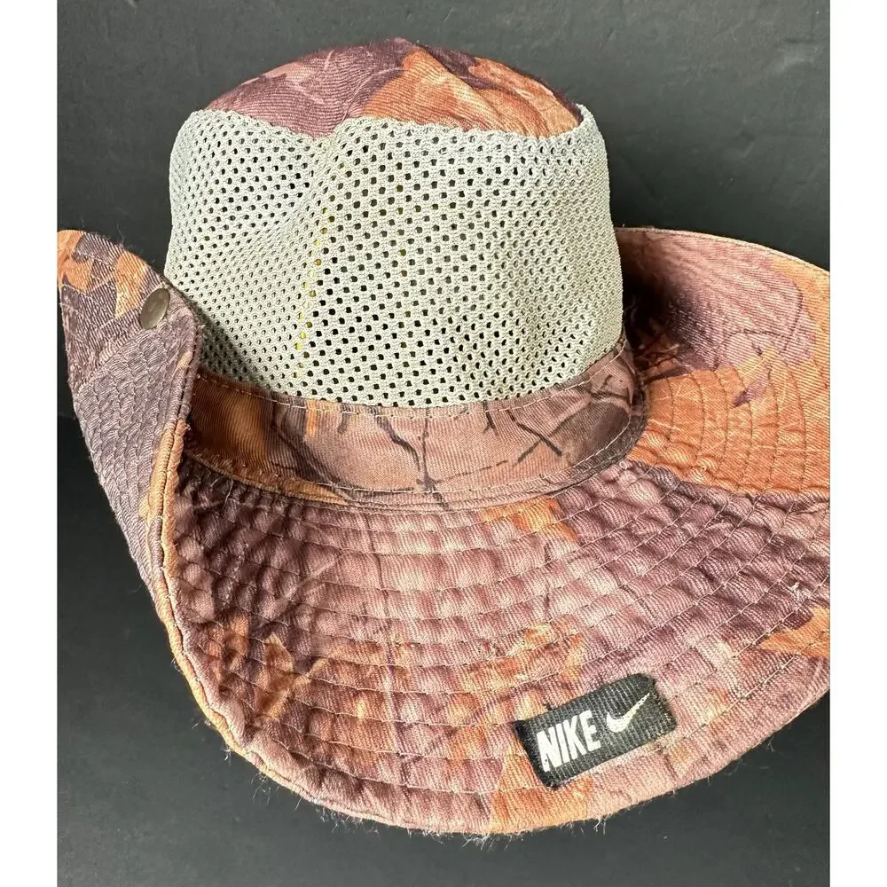 Nike Boonie Bucket Hat Red Brown Mesh Camo Unisex Side Snaps Hard to Find